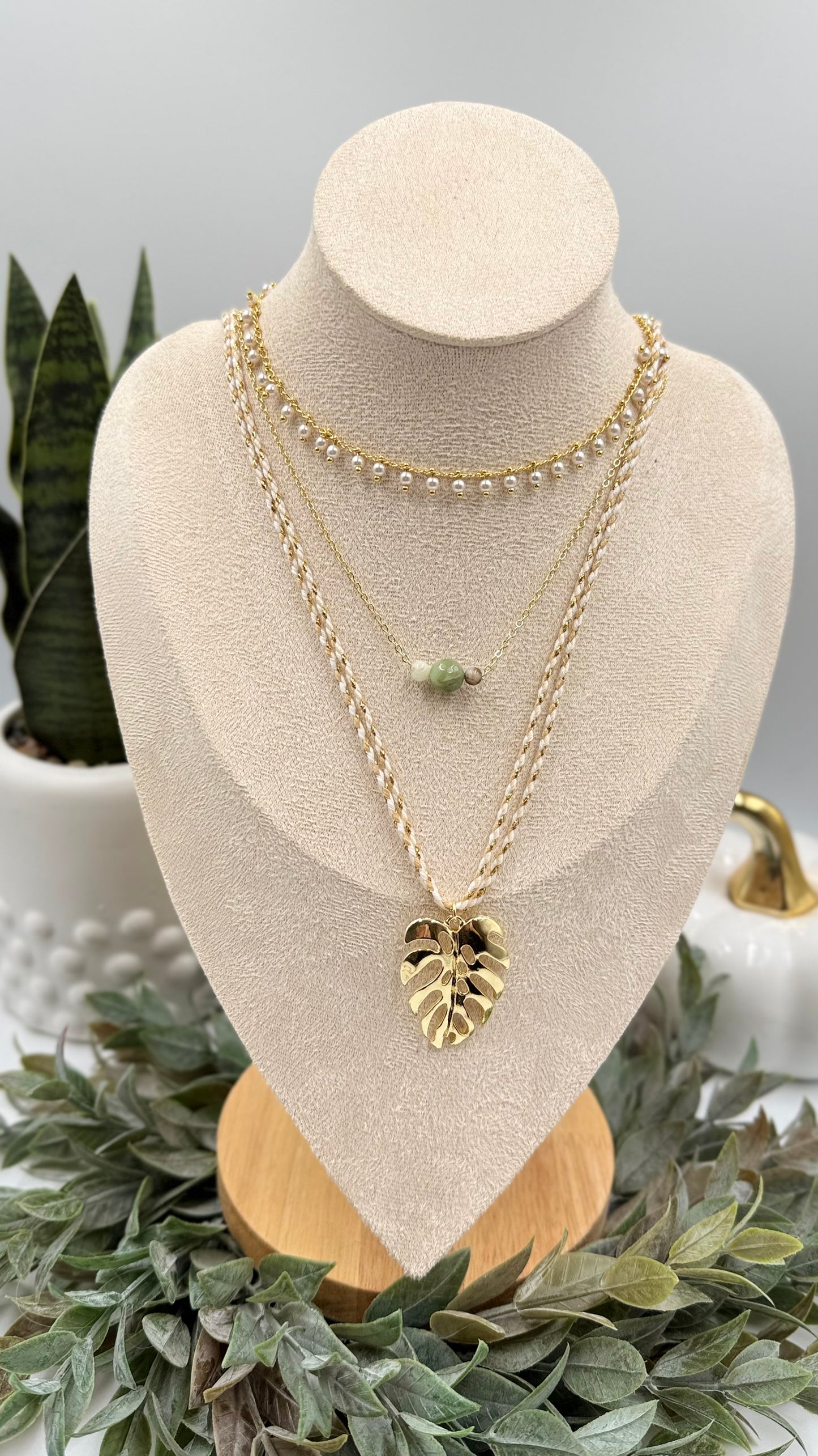 Golden Leaf Cord Necklace