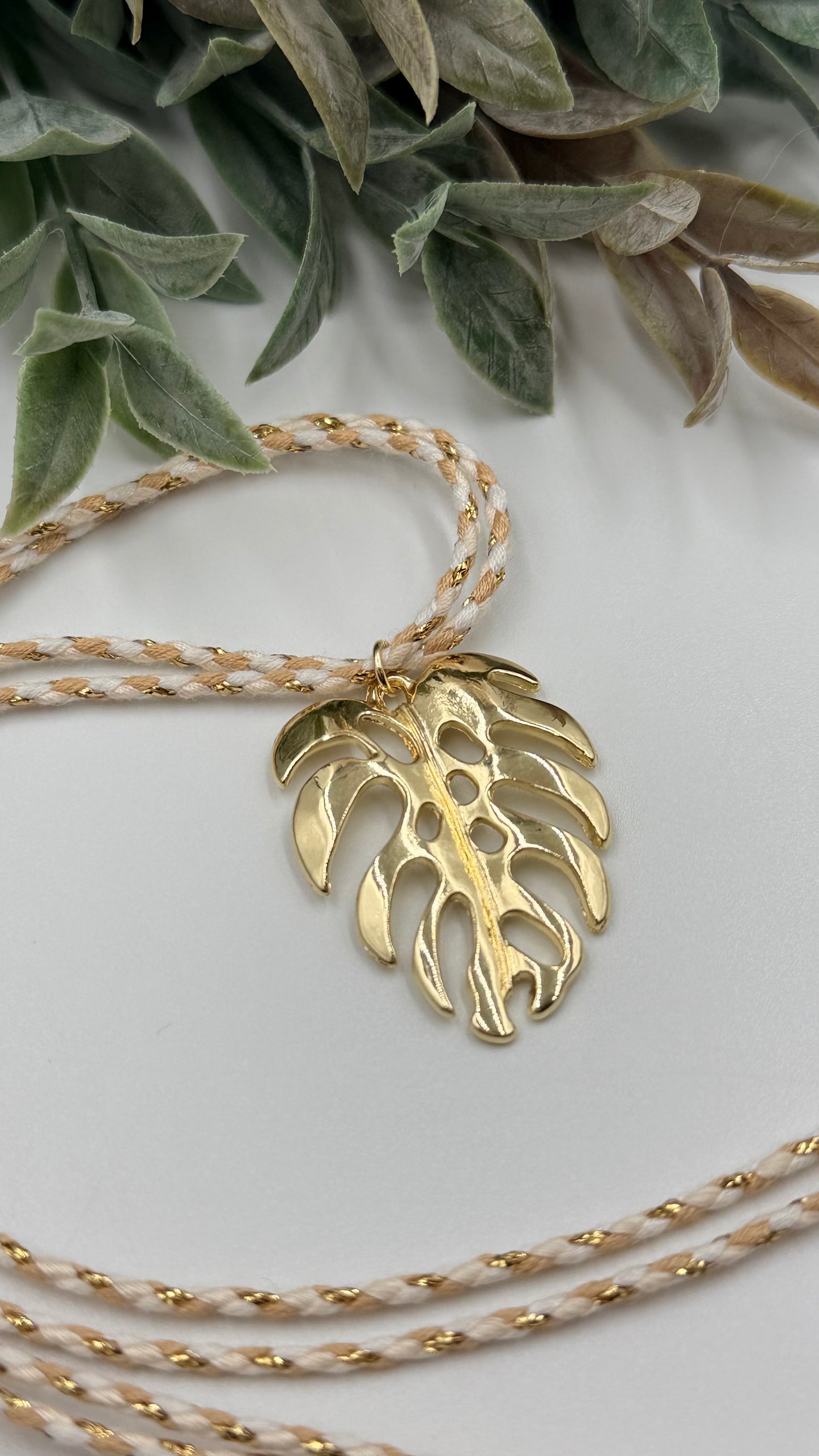 Golden Leaf Cord Necklace