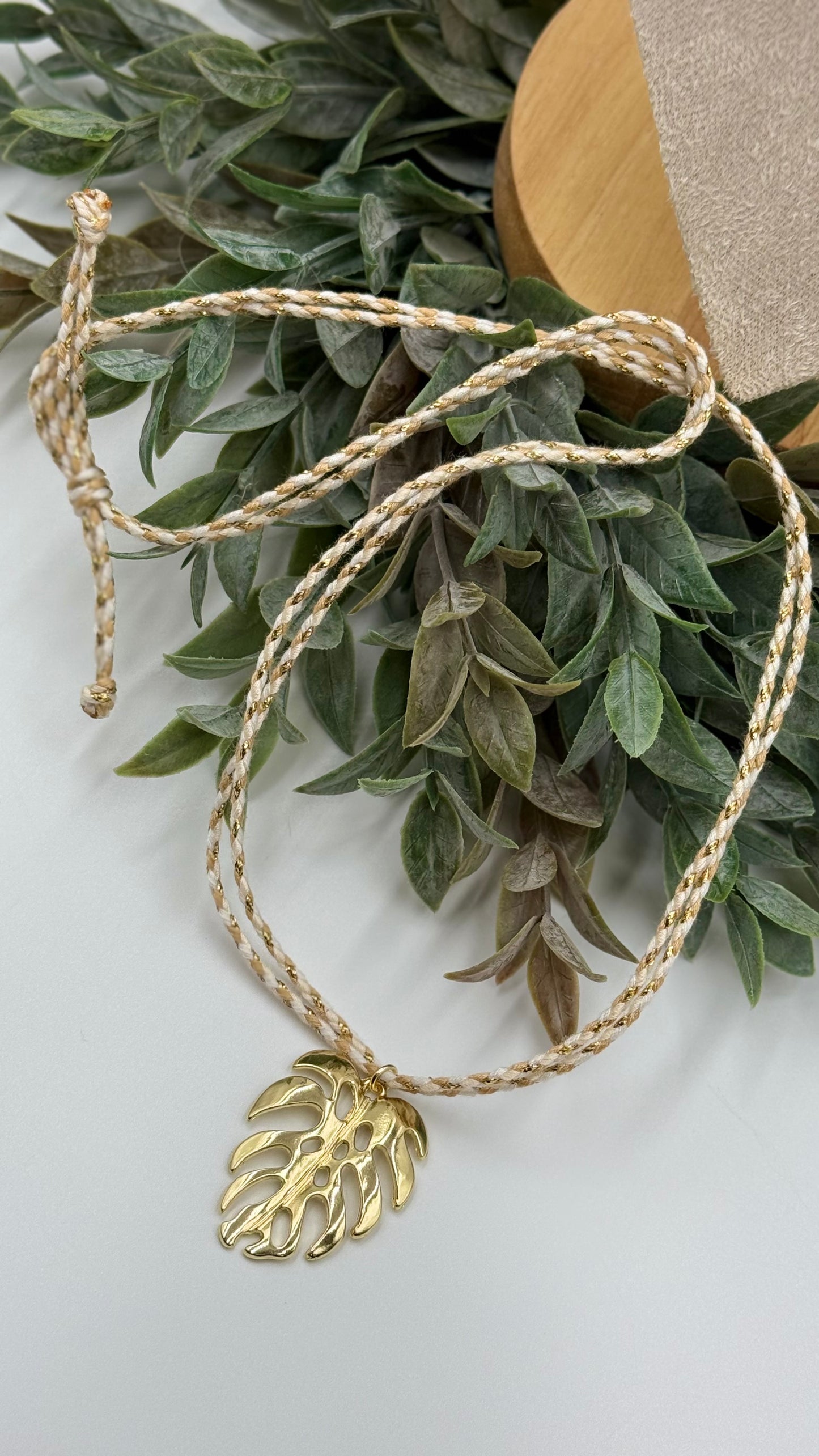 Golden Leaf Cord Necklace
