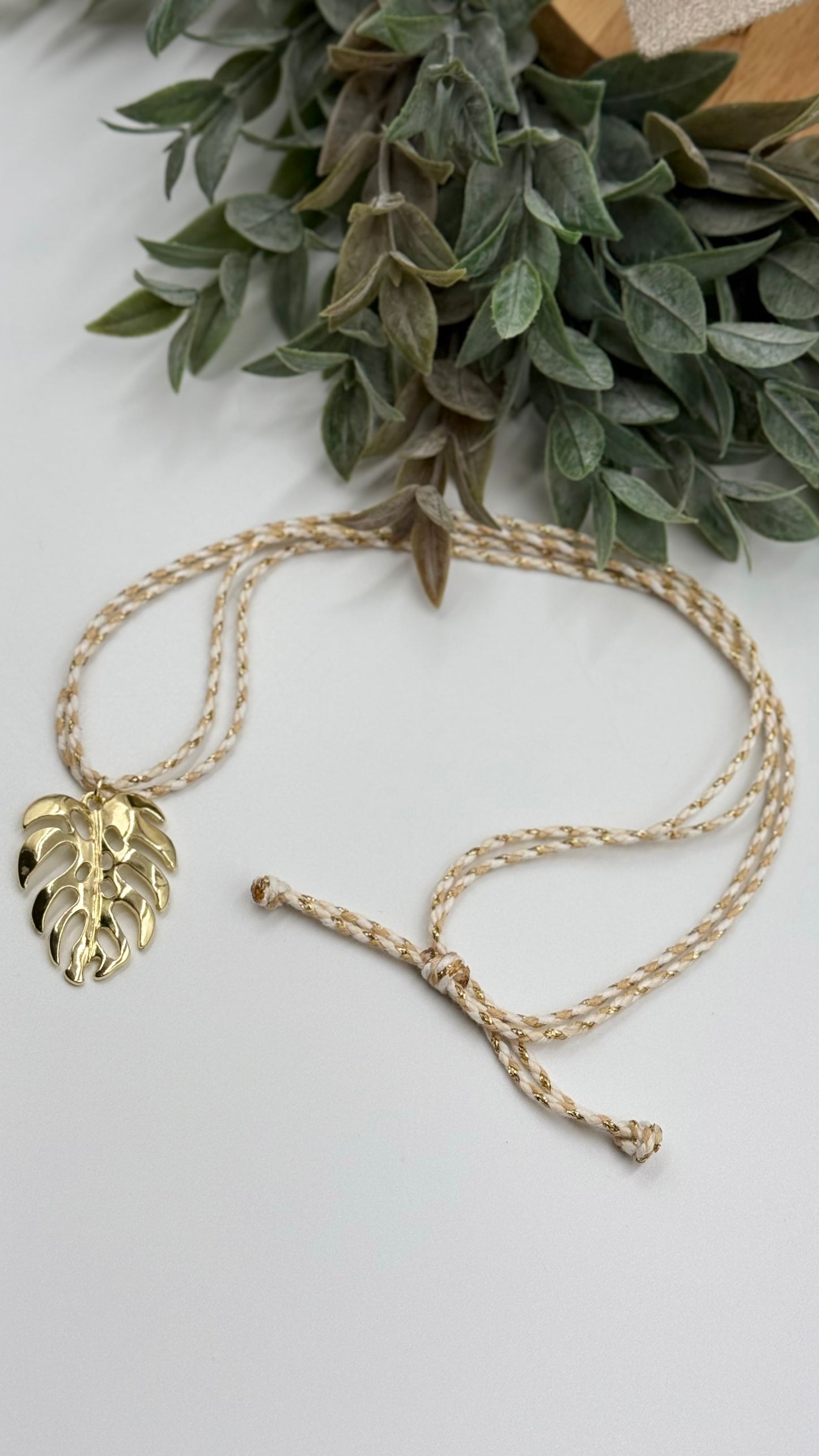 Golden Leaf Cord Necklace