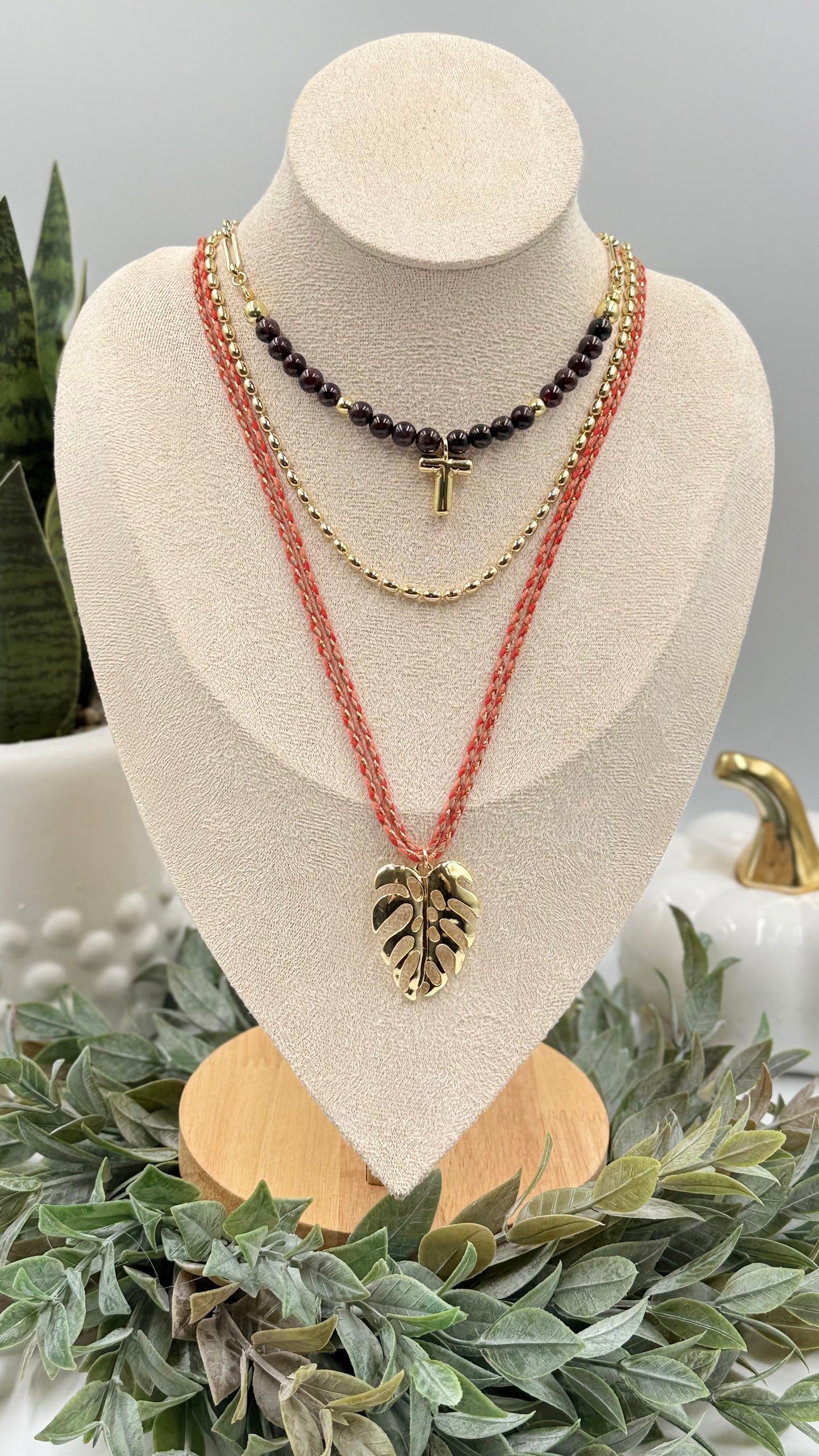 Golden Leaf Cord Necklace