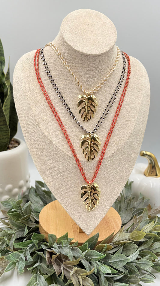 Golden Leaf Cord Necklace