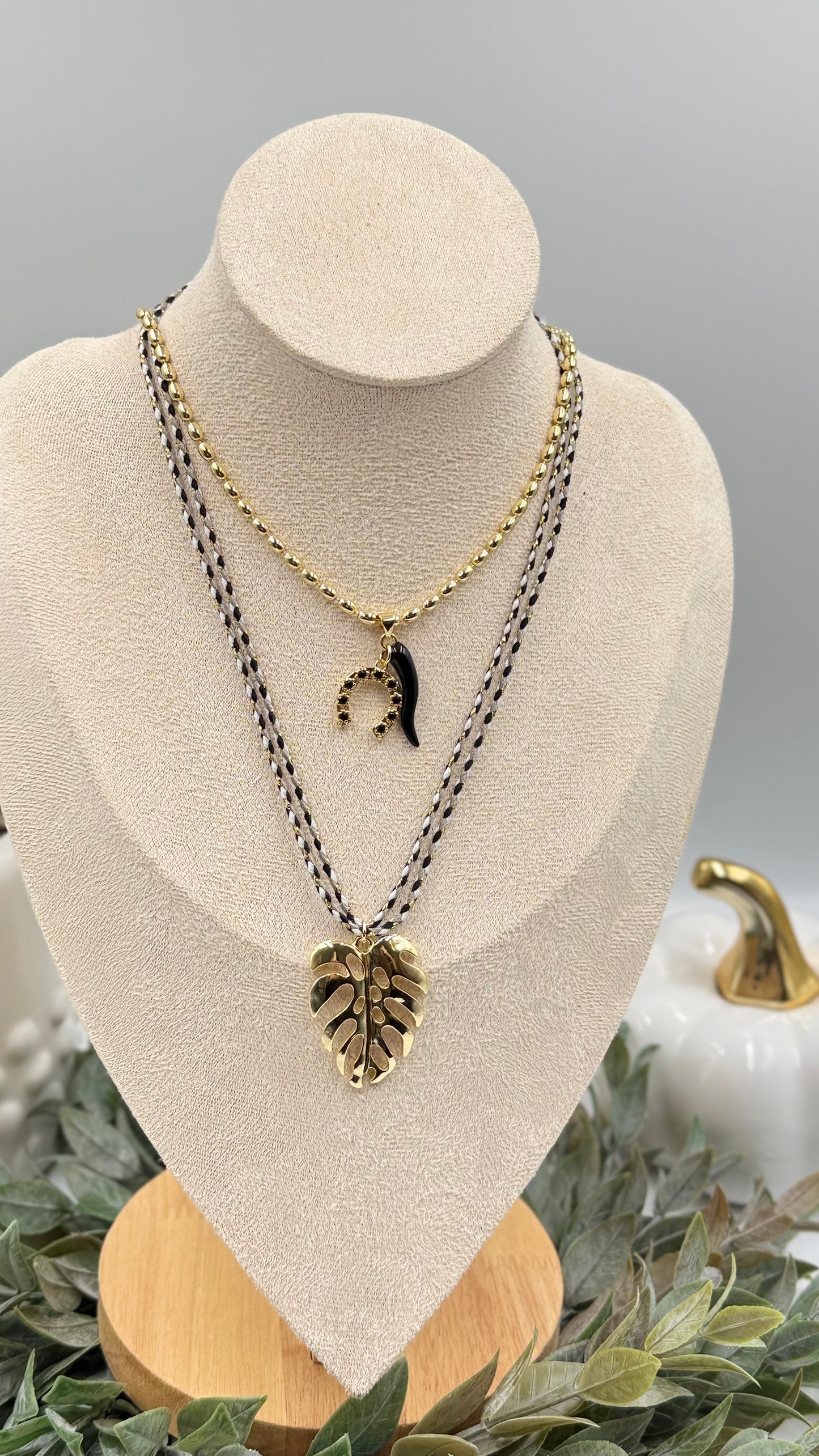 Golden Leaf Cord Necklace