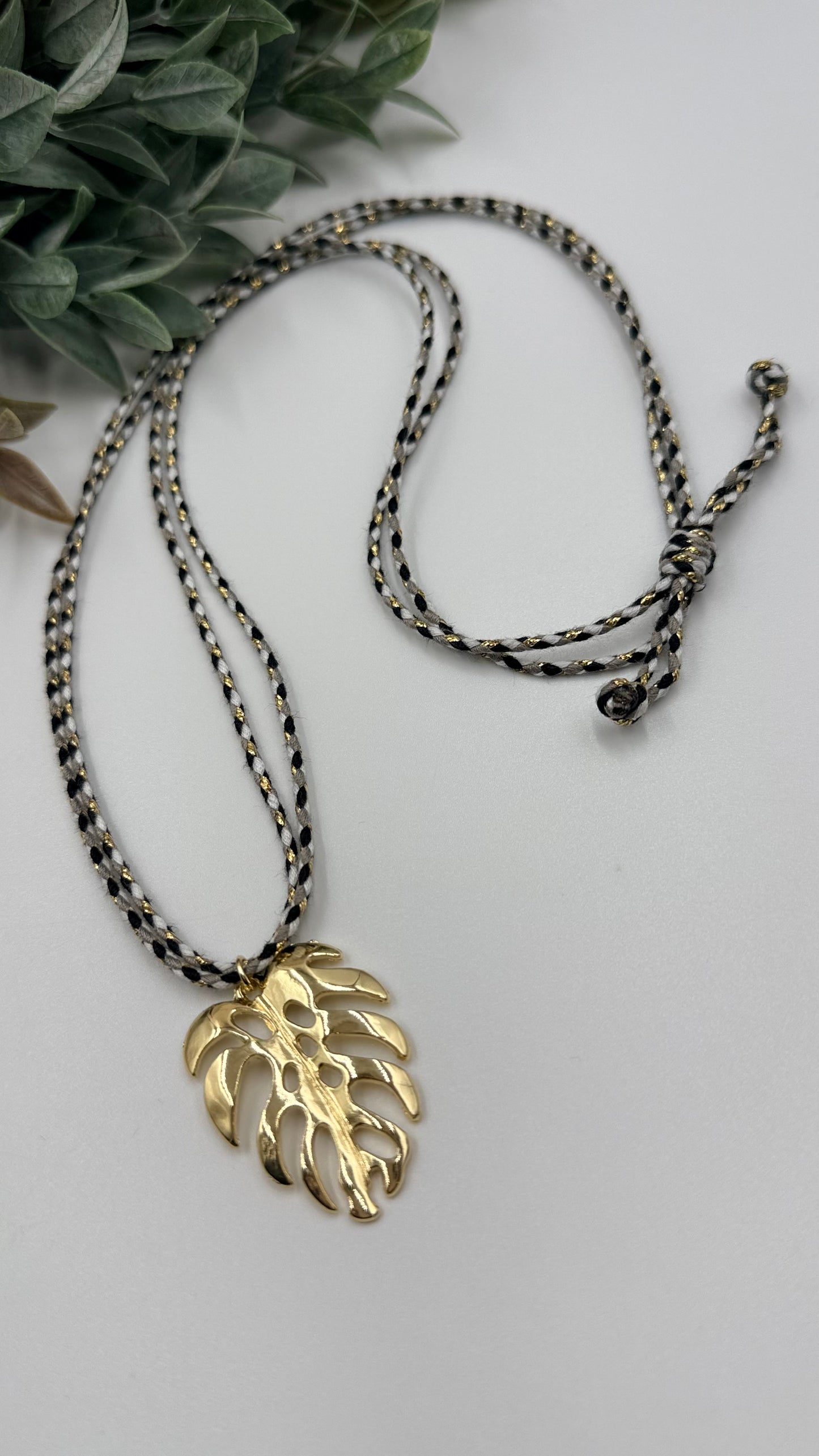 Golden Leaf Cord Necklace
