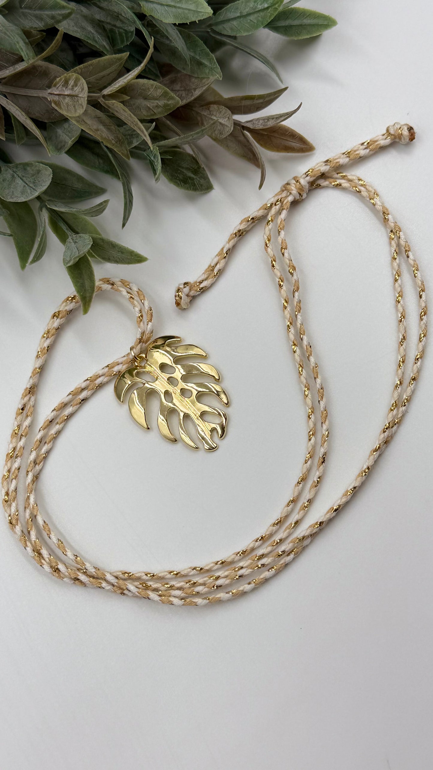 Golden Leaf Cord Necklace