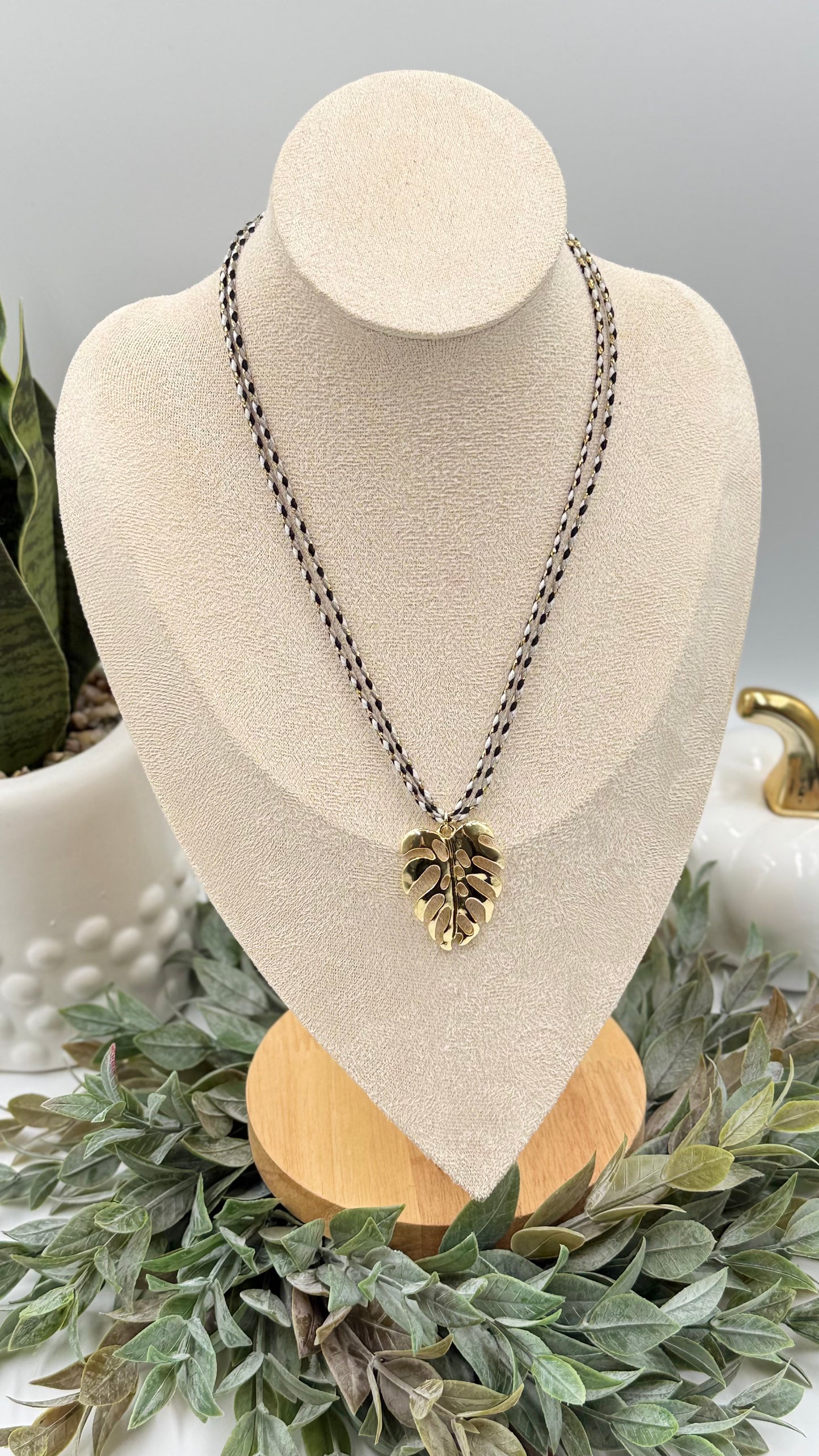 Golden Leaf Cord Necklace