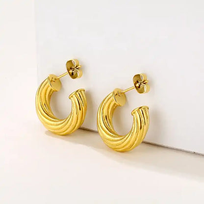 C Shaped Hoop Stud Earrings