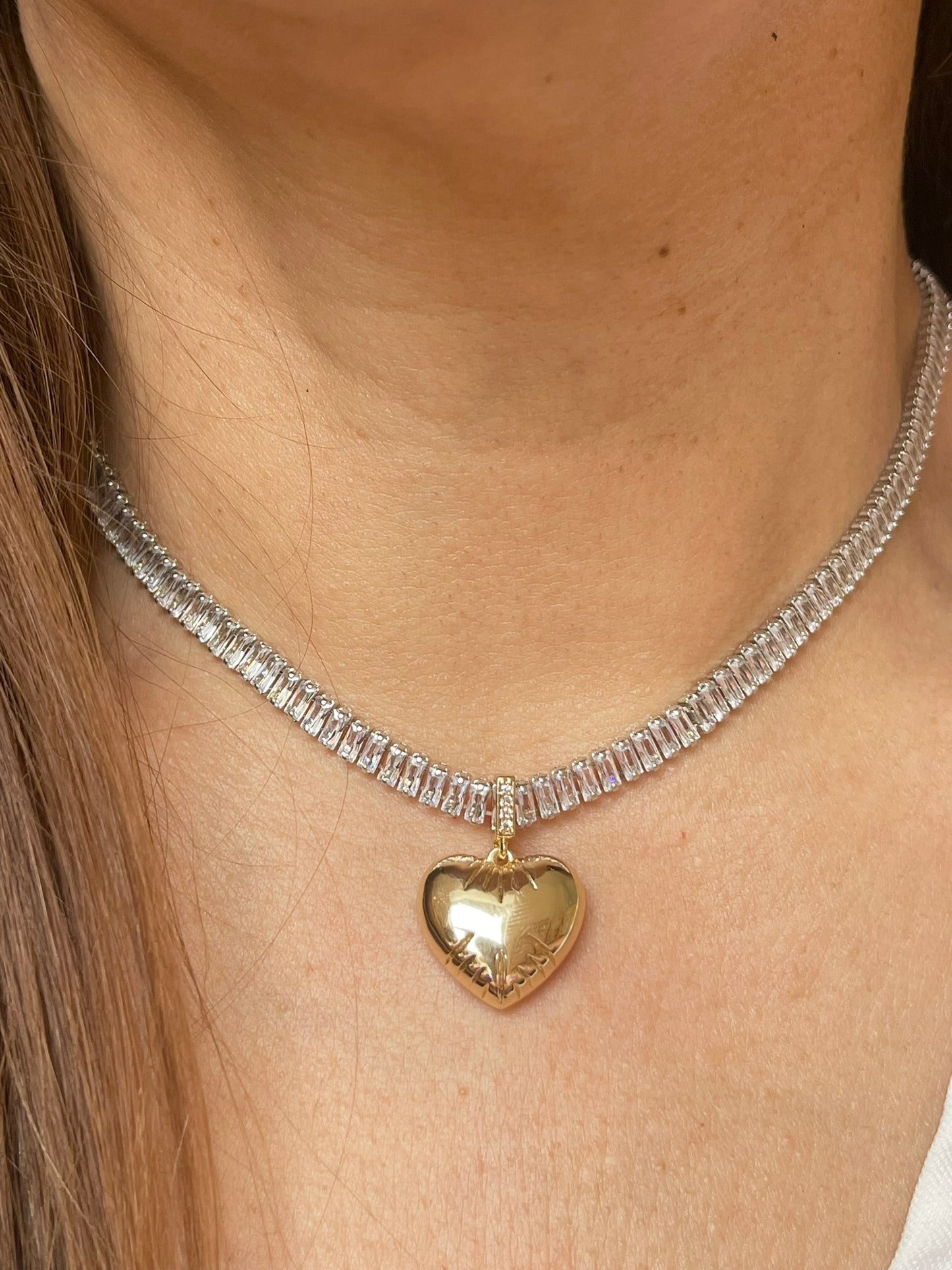 Golden Heart Tennis Necklace