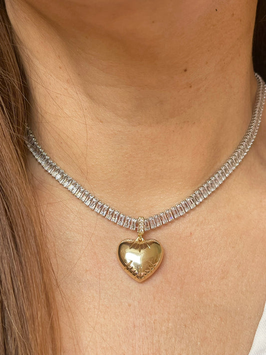 Golden Heart Tennis Necklace