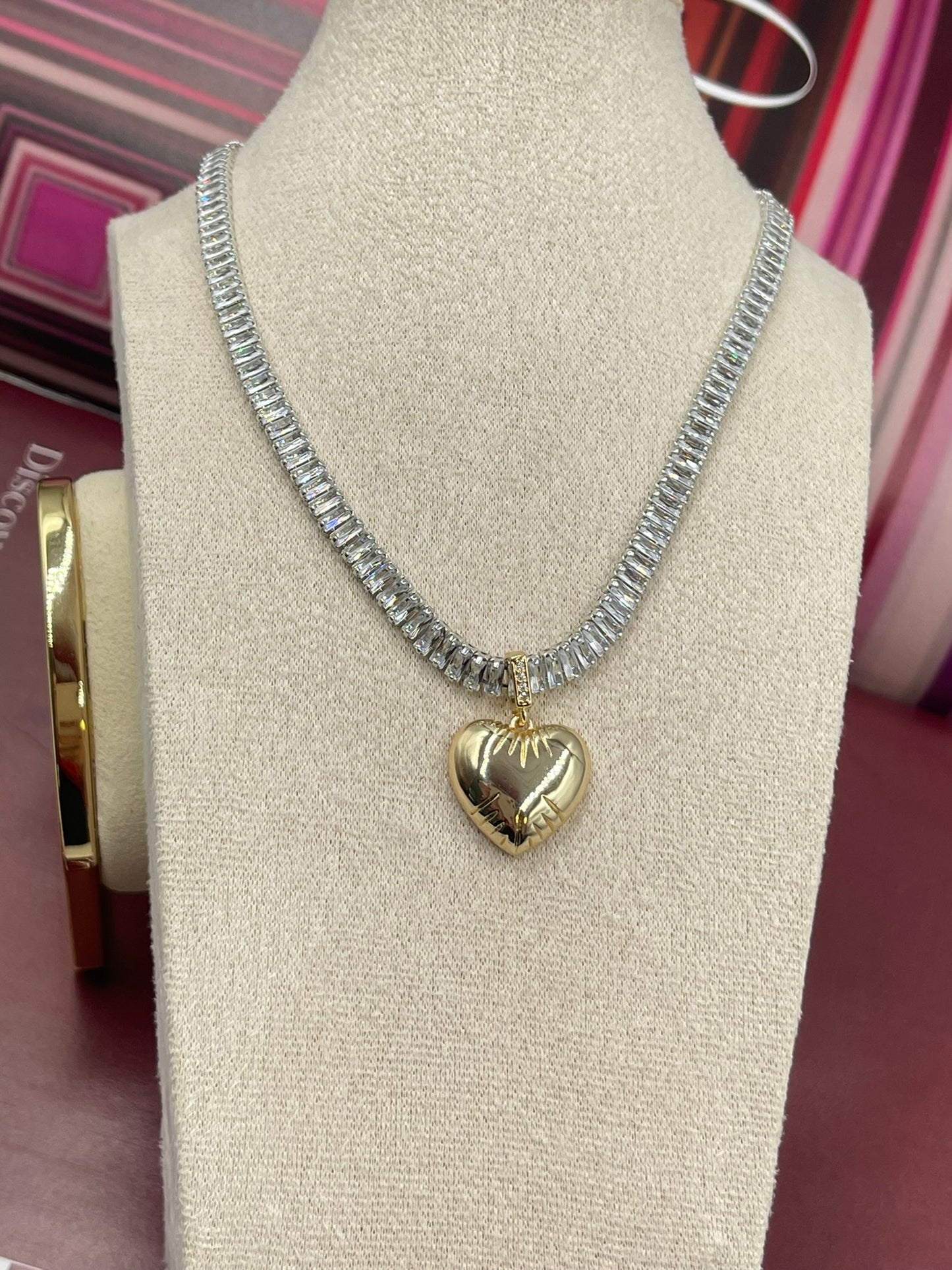 Golden Heart Tennis Necklace