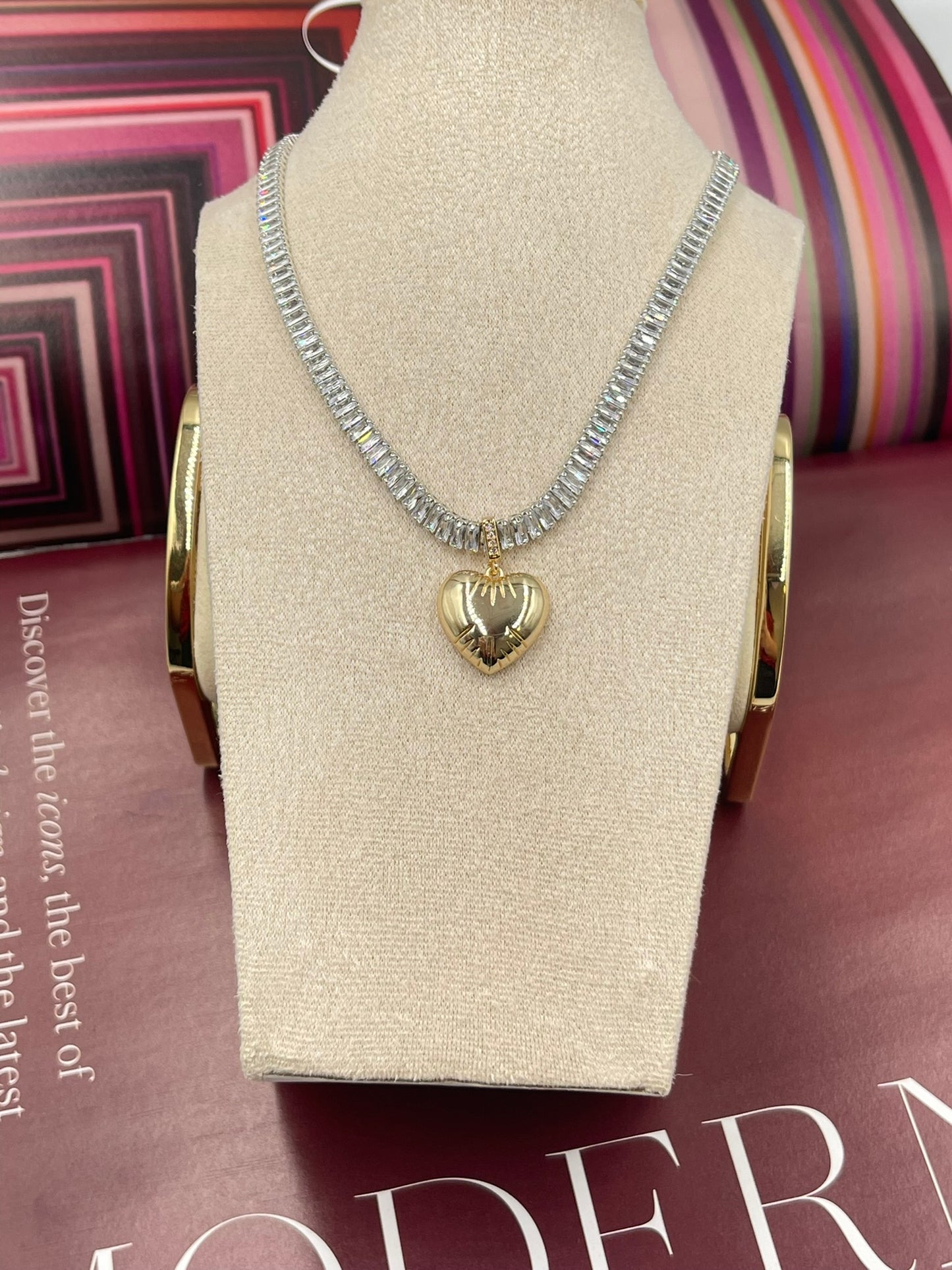 Golden Heart Tennis Necklace