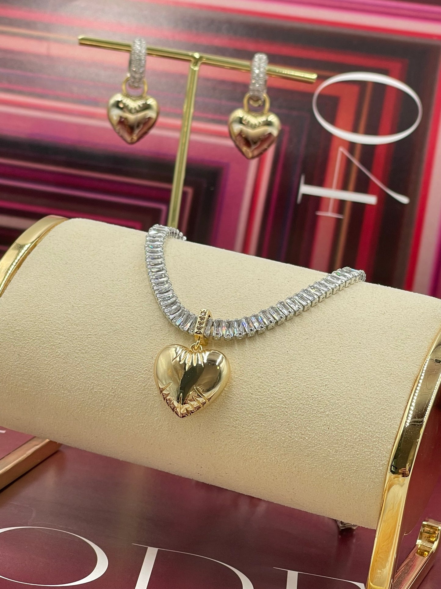 Golden Heart Tennis Necklace