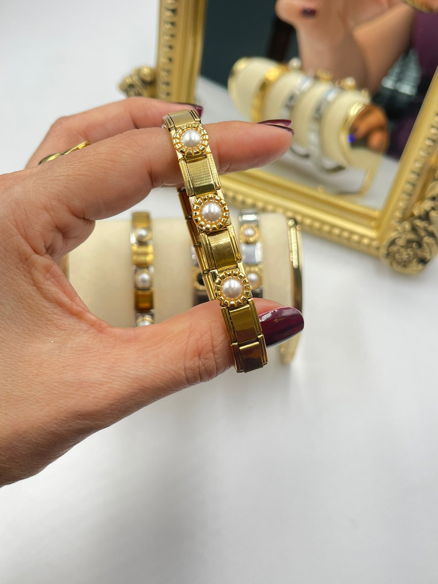 Three Pearl Elastic Bracelets
