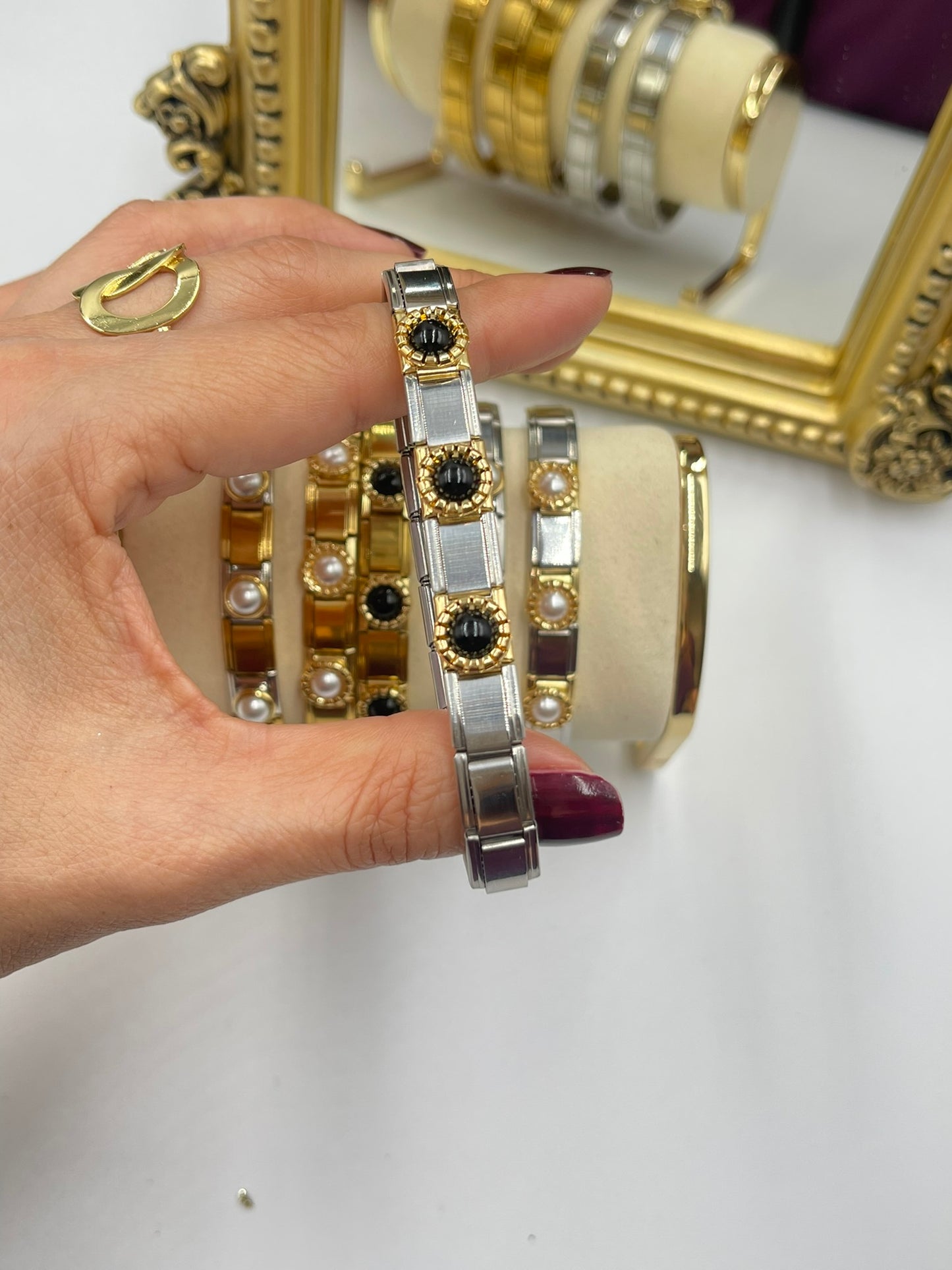 Three Pearl Elastic Bracelets